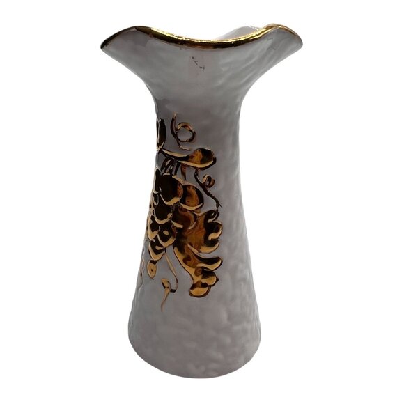 Vintage White Gold Porcelain Vase 24 Kt Gold Grape Designs Made in Italy Rare - Picture 5 of 10